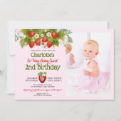 ベリースイートストロベリーテーマガールズ誕生日 招待状 (正面)