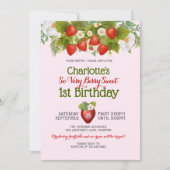 ベリースイートストロベリーテーマガールズ誕生日 招待状 (正面)