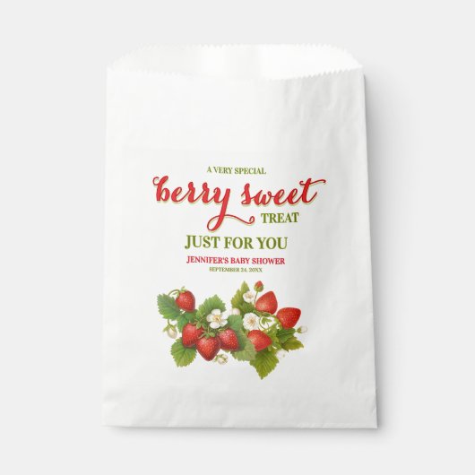ベリースイートストロベリーテーマベビーシャワー フェイバーバッグ (正面)