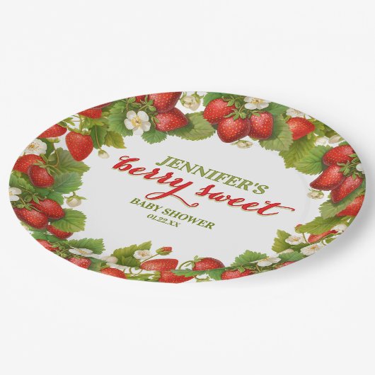 ベリースイートストロベリーテーマベビーシャワー ペーパープレート (アングル)