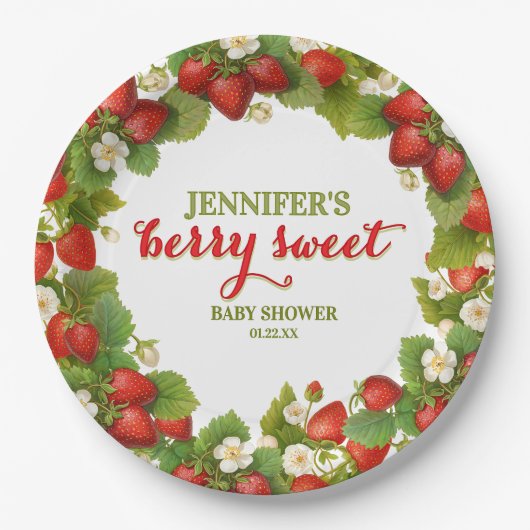 ベリースイートストロベリーテーマベビーシャワー ペーパープレート (正面)