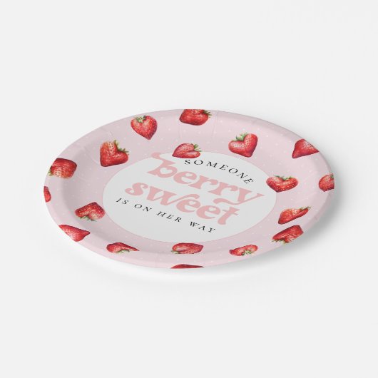 ベリースイートストロベリーハートガールベビーシャワー ペーパープレート (アングル)