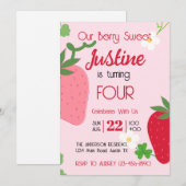 ベリースイートストロベリーバースデーパーティーの招待 招待状 (正面/裏面)