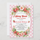 ベリースイートストロベリーピンクガールベビーシャワー 招待状 (正面)