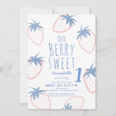 ベリースイートストロベリーピンクホワイト誕生日 招待状 (正面)