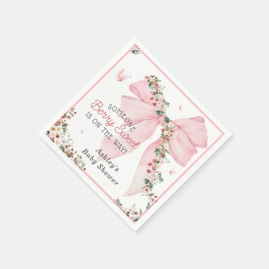 ベリースイートストロベリーピンクボウフローラベビーシャワー スタンダードカクテルナプキン (角)