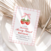 ベリースイートストロベリーピンクボウ誕生日 招待状