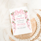 ベリースイートストロベリーピンクボウ誕生日 招待状