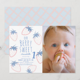 ベリースイートストロベリーピンク1stバースデーフォト 招待状
