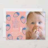 ベリースイートストロベリーピンク1stバースデーフォト 招待状 (正面)