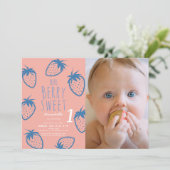 ベリースイートストロベリーピンク1stバースデーフォト 招待状 (スタンド正面)