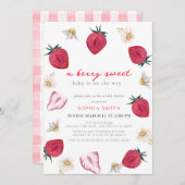 ベリースイートストロベリーフローラガールベビーシャワー 招待状 (正面/裏面)