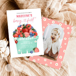 ベリースイートストロベリーブルーベリーファースト誕生日 招待状