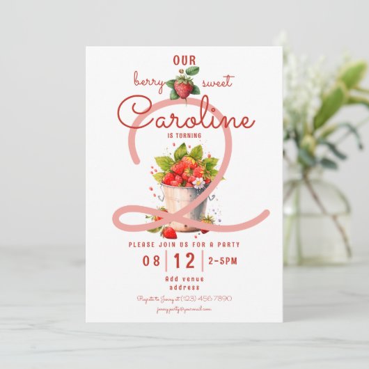 ベリースイートストロベリーベビーガールバースデーパーティー 招待状 (スタンド正面)