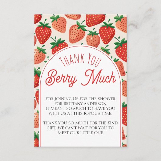 ベリースイートストロベリーベビーシャワーありがとう エンクロージャーカード (正面)