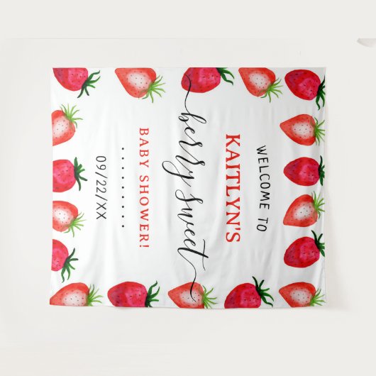 ベリースイートストロベリーベビーシャワーへようこそ タペストリー (正面(横))
