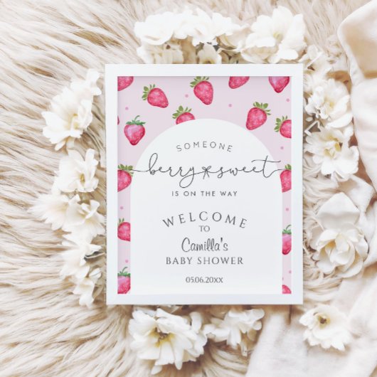 ベリースイートストロベリーベビーシャワーへようこそ ポスター