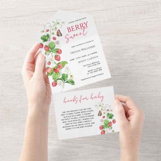 ベリースイートストロベリーベビーシャワー オールインワン招待状 (貼ってはがせる)