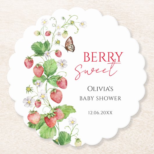 ベリースイートストロベリーベビーシャワー ペーパーコースター (正面)