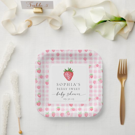 ベリースイートストロベリーベビーシャワー ペーパープレート (ウェディング)