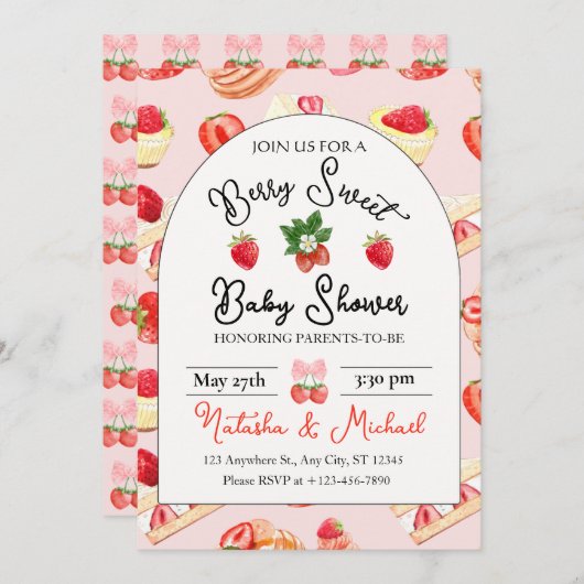 ベリースイートストロベリーベビーシャワー 招待状 (正面/裏面)