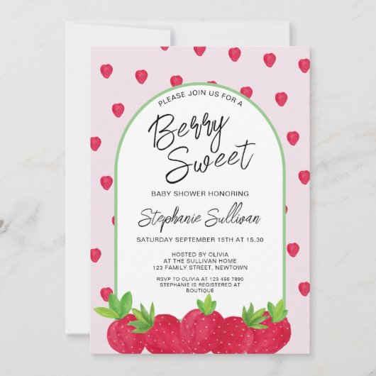 ベリースイートストロベリーベビーシャワー 招待状 (正面)