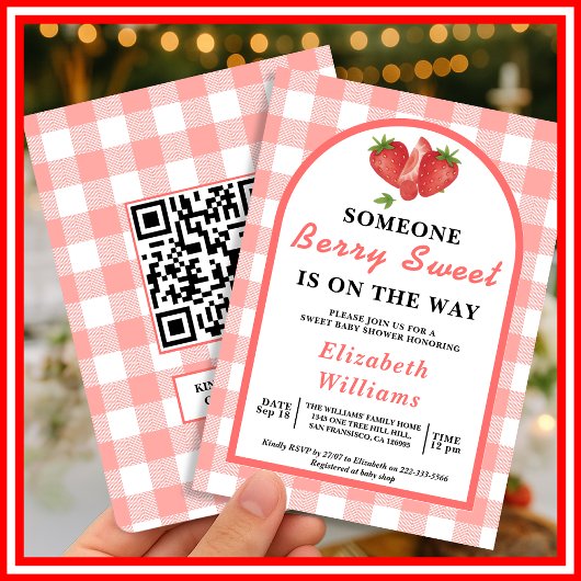 ベリースイートストロベリーベビーシャワー | QR RSVP 招待状