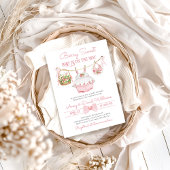 ベリースイートストロベリーボウモダンベビーガールシャワー 招待状