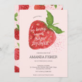 ベリースイートストロベリーレッドピンクベビーシャワー 招待状 (正面/裏面)