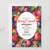 ベリースイートストロベリーレッドブルーベビーシャワー 招待状 (正面)