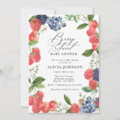 ベリースイートストロベリーレッドブルーベビーシャワー 招待状 (正面)
