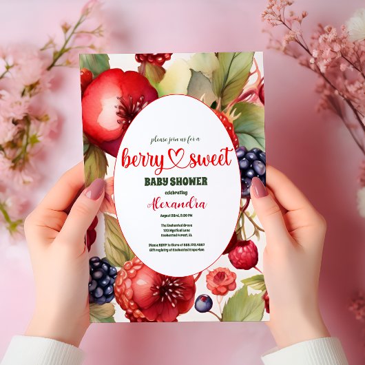 ベリースイートストロベリーレッドブルーベビーシャワー 招待状
