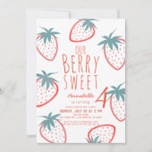 ベリースイートストロベリーレッドホワイト誕生日 招待状 (正面)