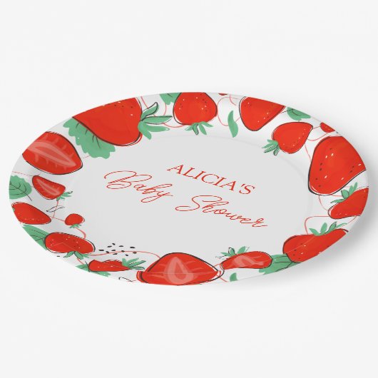 ベリースイートストロベリー女の子ベビーシャワー ペーパープレート (アングル)