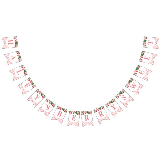 ベリースイートストロベリー誕生日またはベビーシャワー バンティングフラッグ (全)