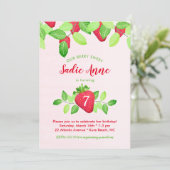 ベリースイートストロベリー誕生日ガールレッド&ピンク 招待状 (スタンド正面)