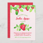 ベリースイートストロベリー誕生日ガールレッド&ピンク 招待状 (正面/裏面)