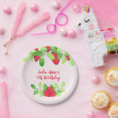 ベリースイートストロベリー誕生日ガール ペーパープレート (パーティー)
