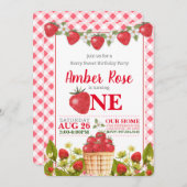 ベリースイートストロベリー誕生日招待状 招待状 (正面/裏面)