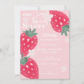 ベリースイートストロベリー1st誕生日パーティーピンクレッド 招待状 (正面)