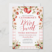 ベリースイートストロベリー3rd誕生日パーティーフローラ 招待状 (正面)