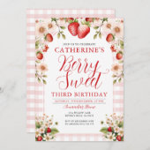 ベリースイートストロベリー3rd誕生日パーティーフローラ 招待状 (正面/裏面)