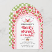 ベリースイートストロベリー3rd誕生日招待状 招待状 (正面/裏面)