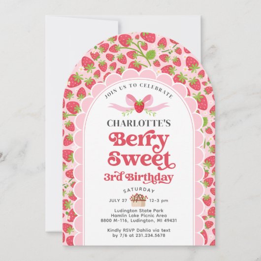 ベリースイートストロベリー3rd誕生日招待状 招待状 (正面)