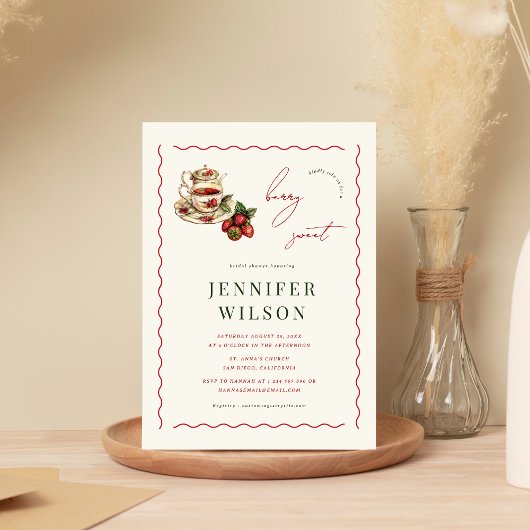 ベリースイートティーパーティーイチゴブライダルシャワー 招待状