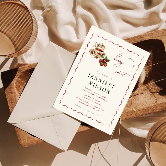 ベリースイートティーパーティーストロベリーベビーシャワー 招待状