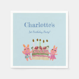 ベリースイートバニーバディーズ子供の誕生日パーティーブルー スタンダードカクテルナプキン