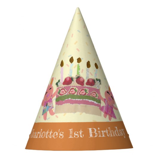 ベリースイートバンニーズイエロー子供の誕生日 パーティーハット (正面)