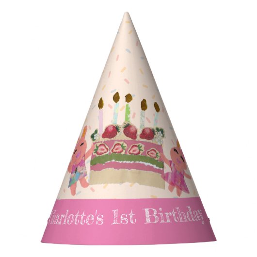 ベリースイートバンニーズピンク子供の誕生日 パーティーハット (正面)