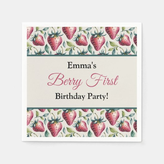 ベリースイートパステルストロベリーネーム誕生日 スタンダードカクテルナプキン (正面)